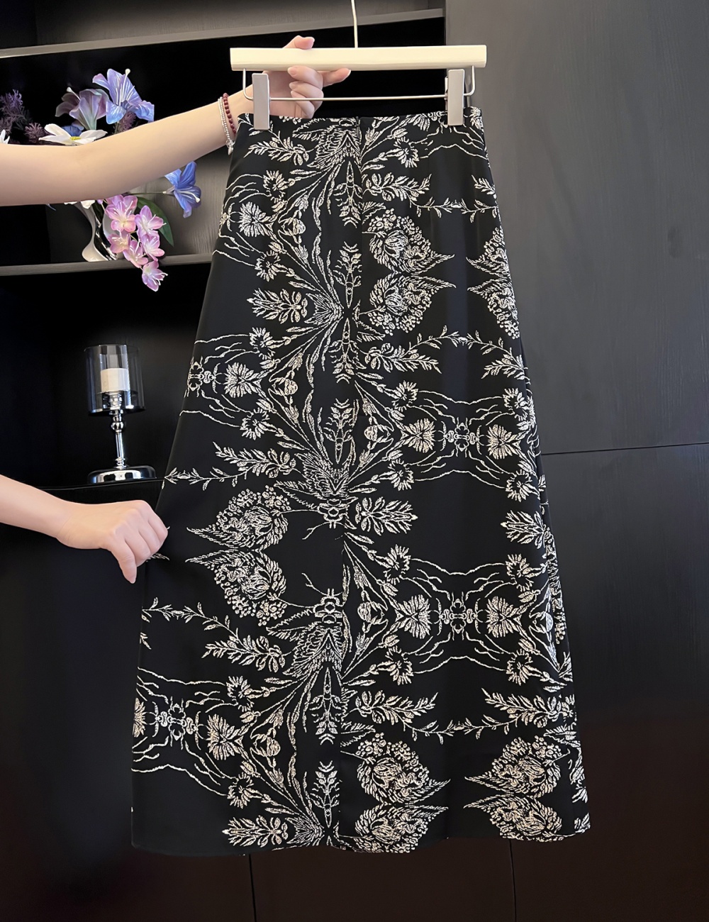 Colors split floral A-line fold skirt