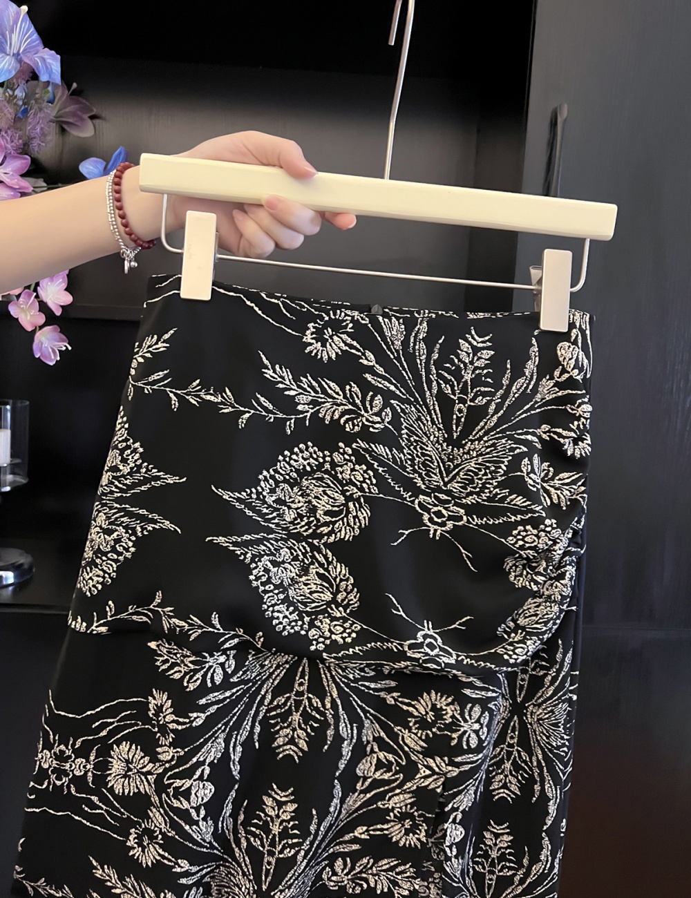 Colors split floral A-line fold skirt
