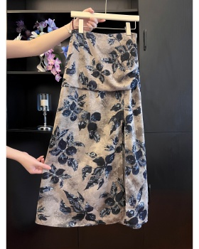 High waist floral summer split fold temperament skirt