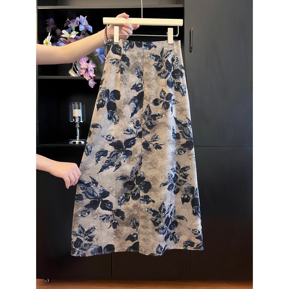 High waist floral summer split fold temperament skirt