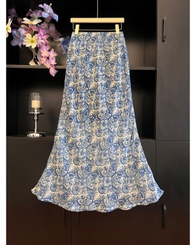 Mermaid printing blue and white porcelain skirt