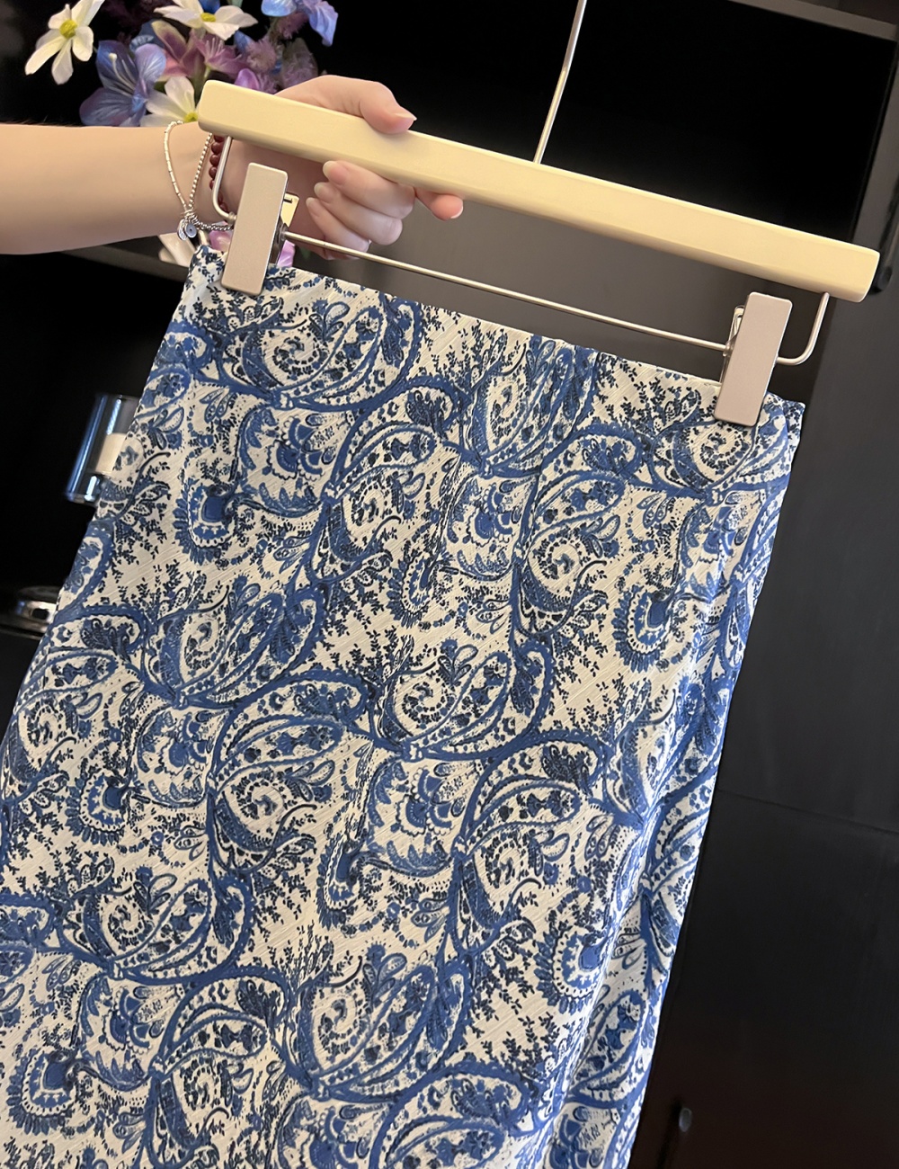 Mermaid printing blue and white porcelain skirt