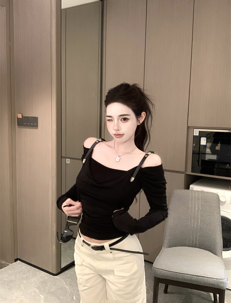 Autumn long sleeve sling strapless spicegirl T-shirt