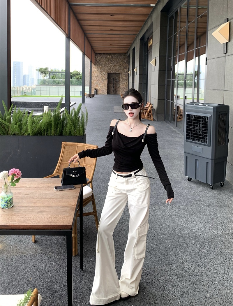 Autumn long sleeve sling strapless spicegirl T-shirt