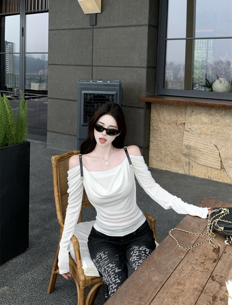 Autumn long sleeve sling strapless spicegirl T-shirt