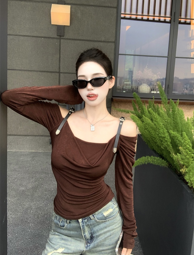 Autumn long sleeve sling strapless spicegirl T-shirt