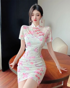 Printing gauze cheongsam retro slim dress