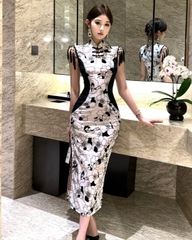 Retro split summer slim dress