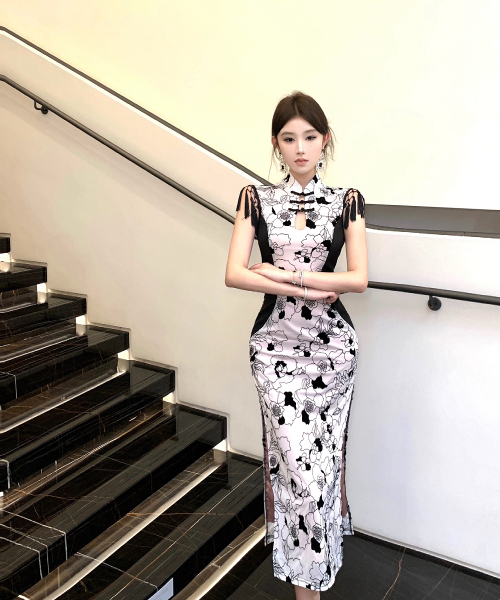 Retro split summer slim dress