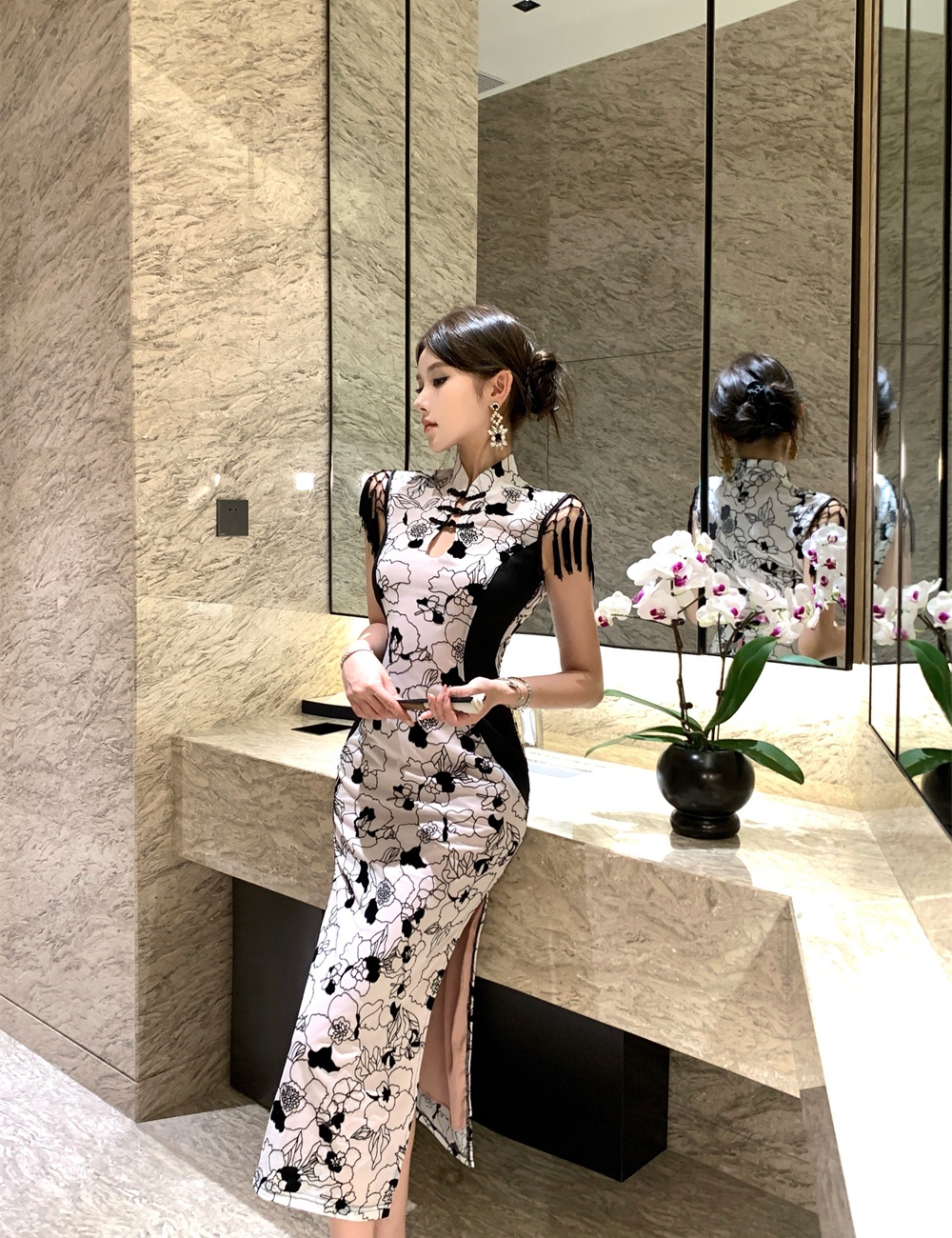 Retro split summer slim dress