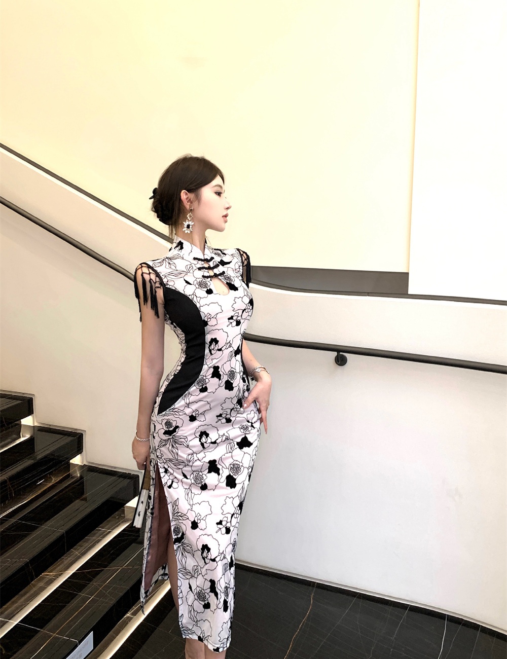 Retro split summer slim dress