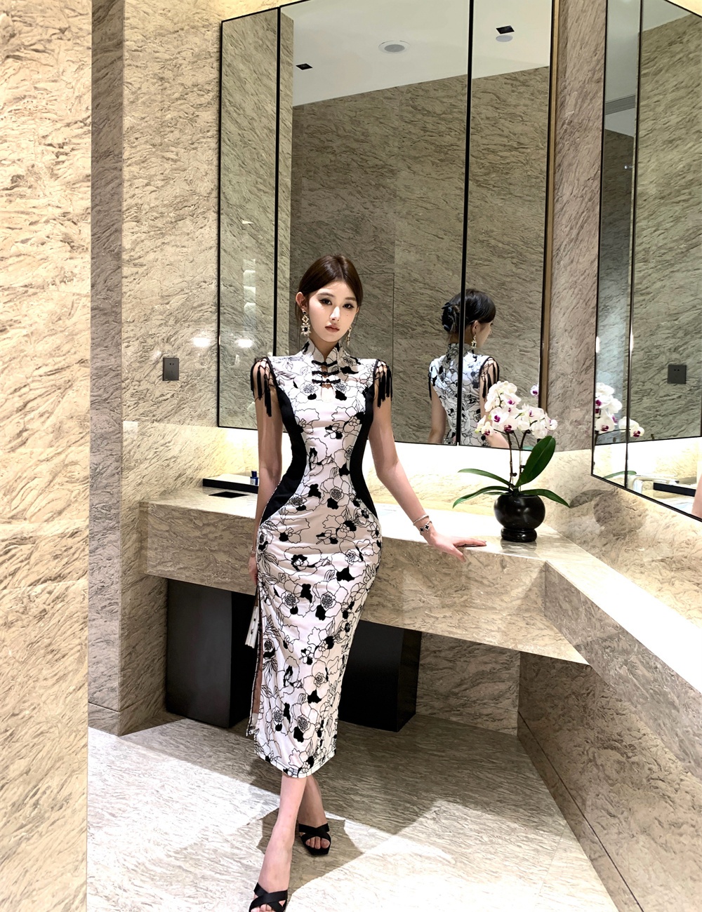Retro split summer slim dress