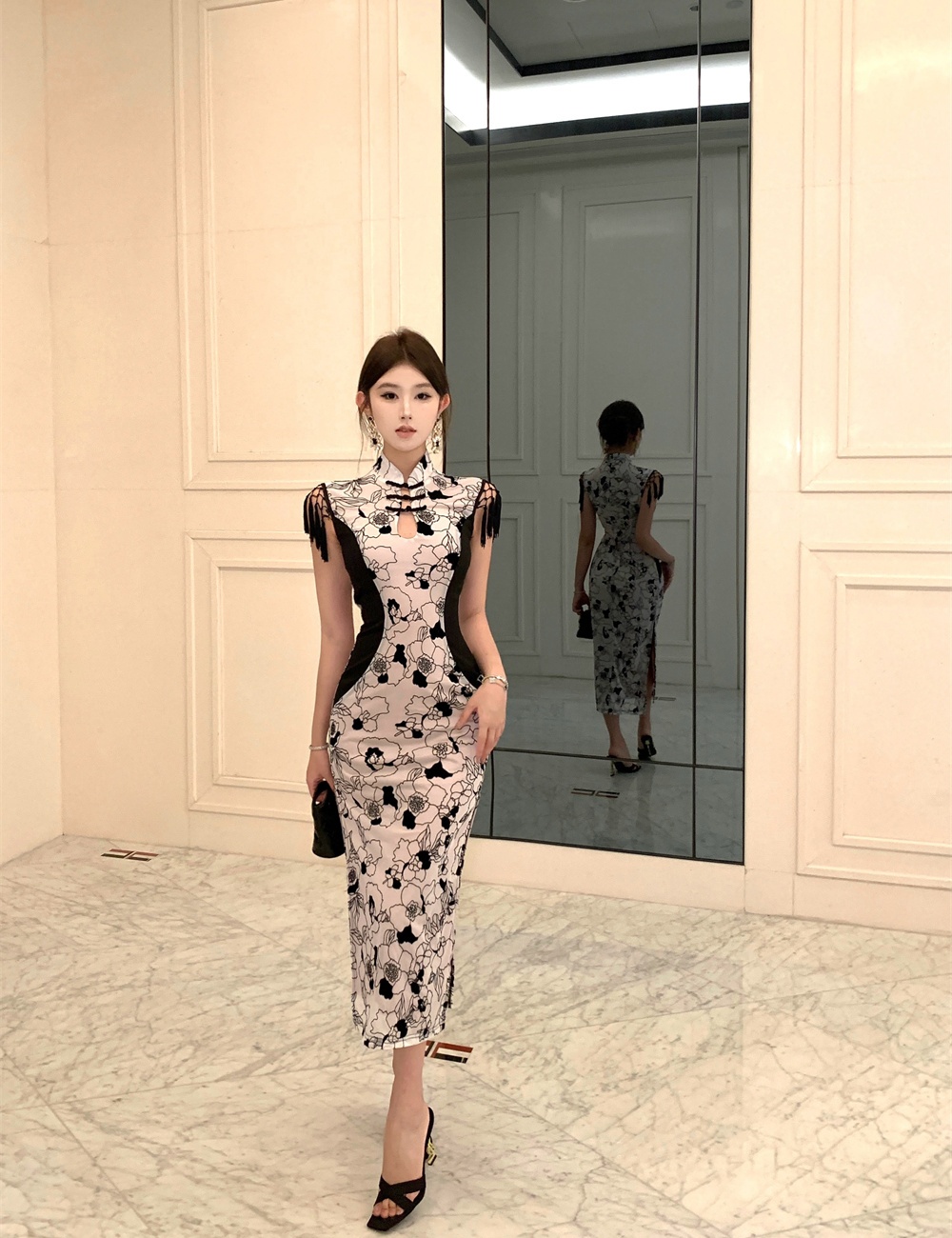 Retro split summer slim dress