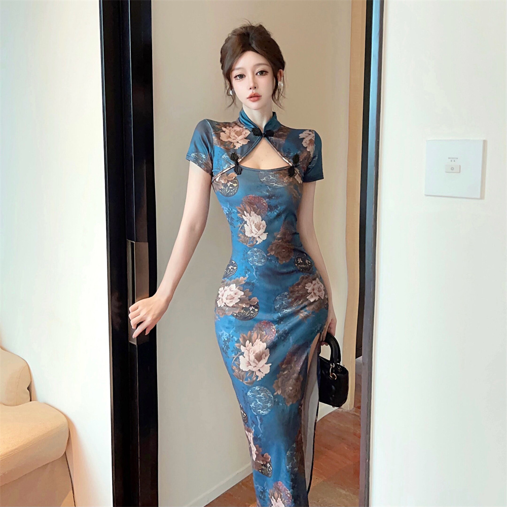Split summer slim retro dress
