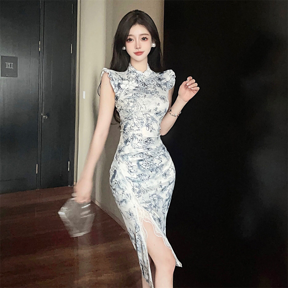 Lace slim split splice dress