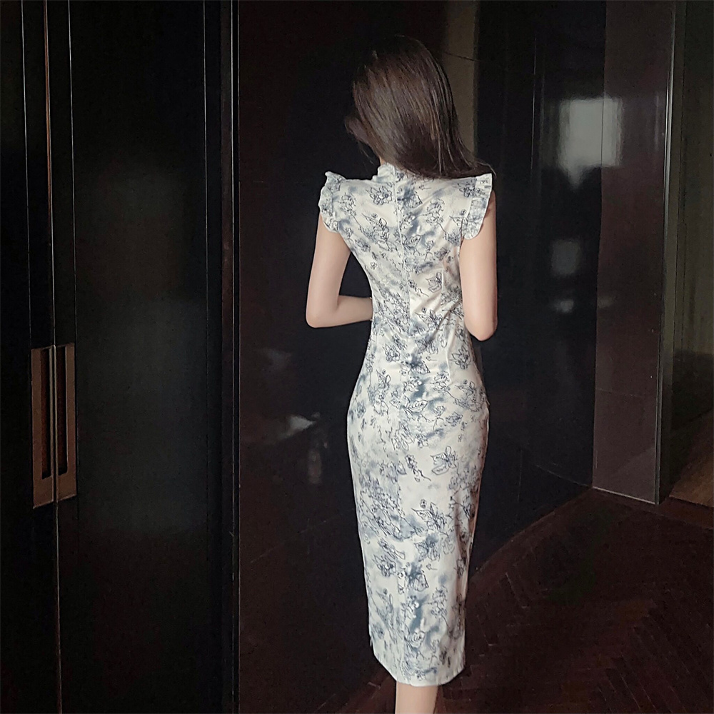 Lace slim split splice dress