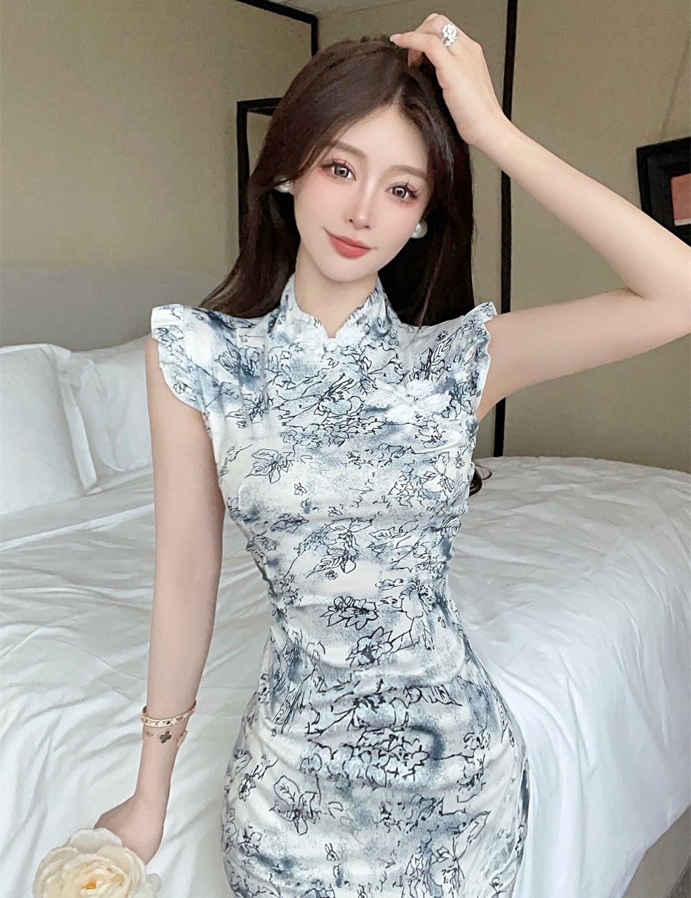 Lace slim split splice dress