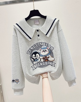 Doll collar loose hoodie pullover tops for women