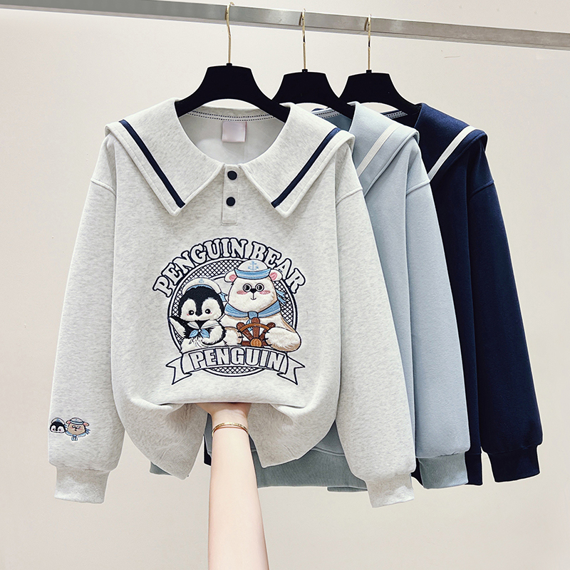 Doll collar loose hoodie pullover tops for women