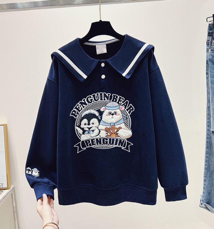 Doll collar loose hoodie pullover tops for women