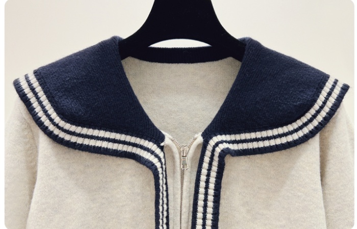 Navy collar coat mixed colors sweater for women