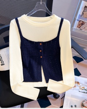 Short outside the ride vest wool knitted bottoming shirt 2pcs set