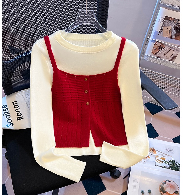 Short outside the ride vest wool knitted bottoming shirt 2pcs set