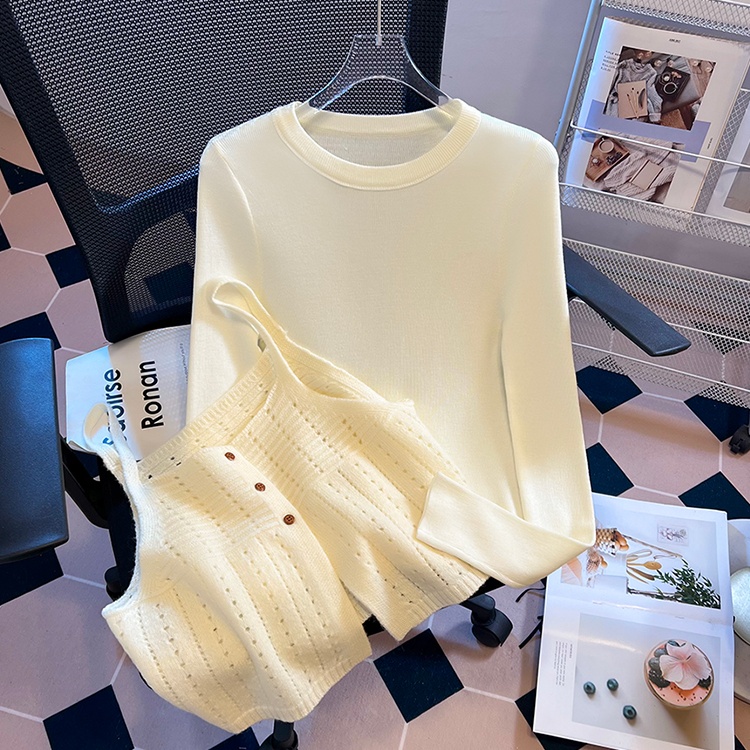 Short outside the ride vest wool knitted bottoming shirt 2pcs set