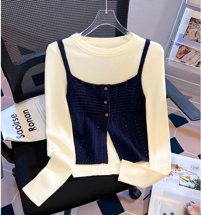 Short outside the ride vest wool knitted bottoming shirt 2pcs set