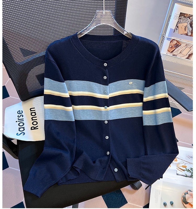 Loose autumn and winter tops stripe sweater for women