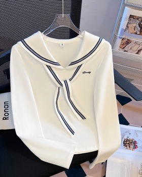White V-neck shawl navy collar unique tops for women