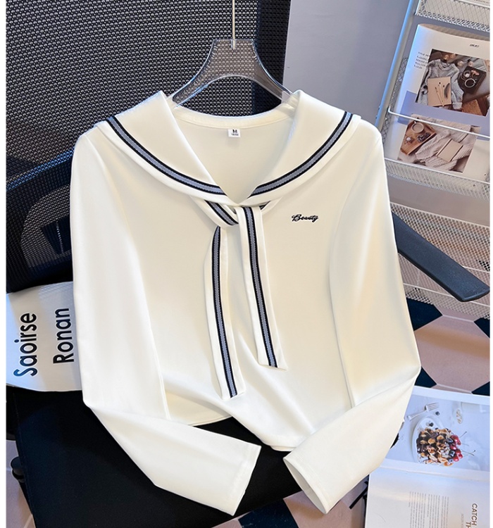 White V-neck shawl navy collar unique tops for women