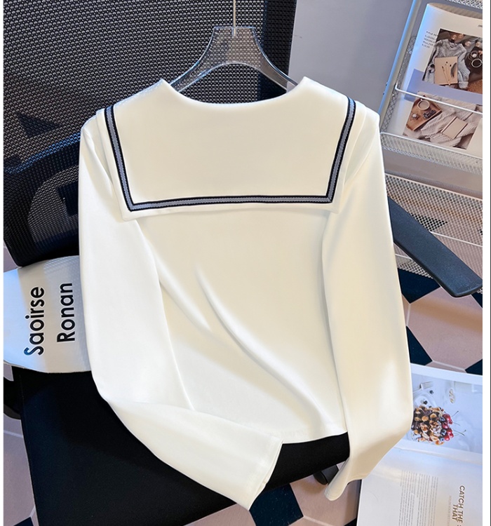White V-neck shawl navy collar unique tops for women