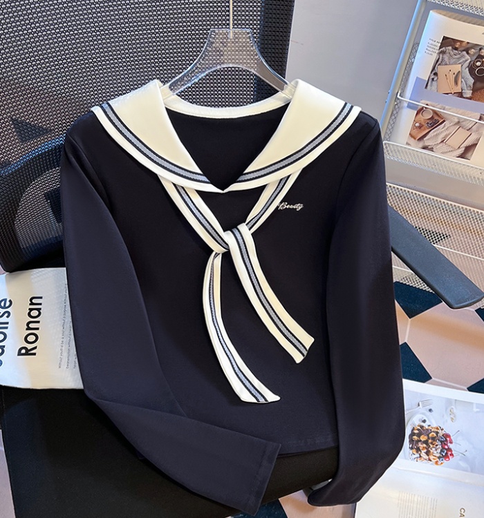 White V-neck shawl navy collar unique tops for women