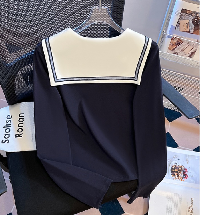 White V-neck shawl navy collar unique tops for women