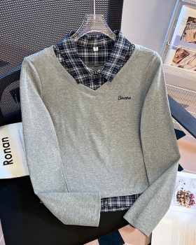 College style slim T-shirt Pseudo-two autumn tops