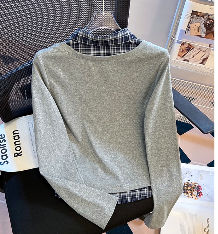 College style slim T-shirt Pseudo-two autumn tops