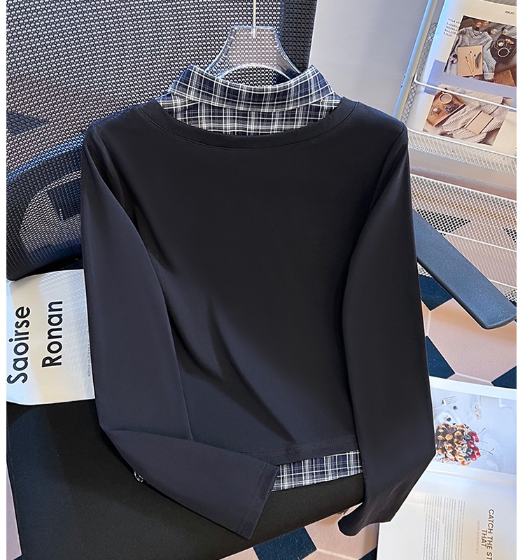College style slim T-shirt Pseudo-two autumn tops