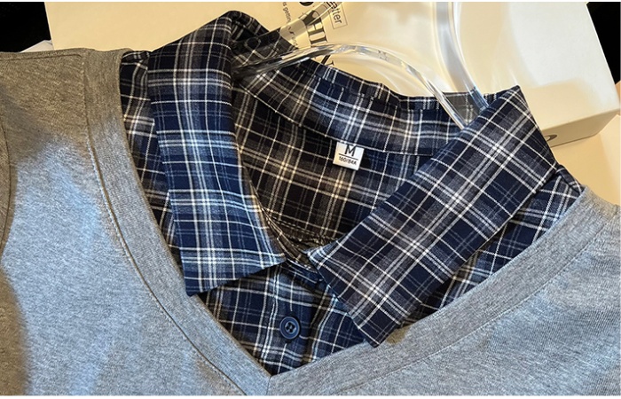 College style slim T-shirt Pseudo-two autumn tops