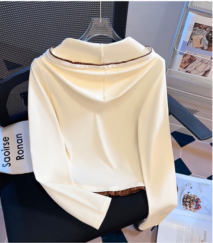 Long sleeve hooded short T-shirt autumn double zip cardigan