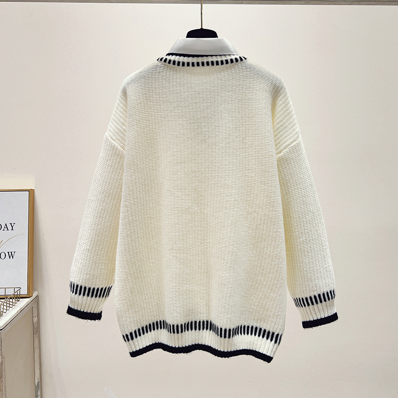 Maiden loose sweater college style Pseudo-two tops