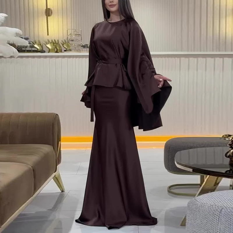 Niche package hip bat sleeve mermaid skirt 2pcs set for women
