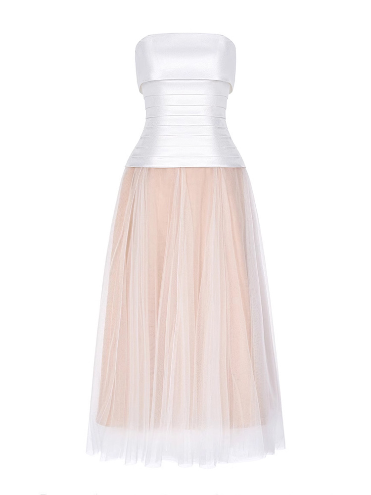 Wrapped chest gauze satin white splice dress
