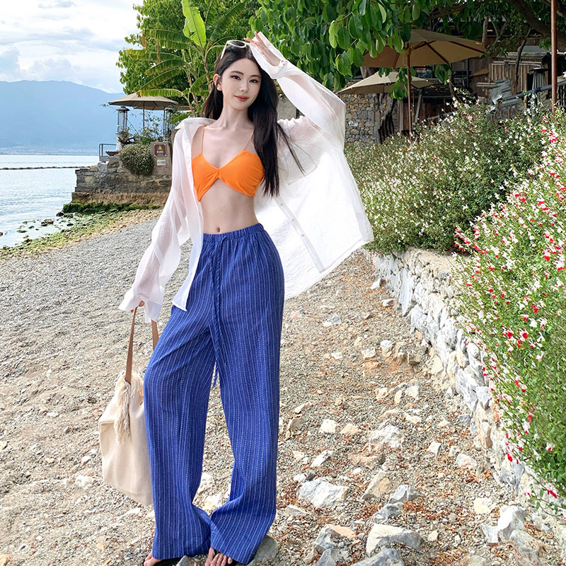 Vacation smock wide leg pants 3pcs set for women