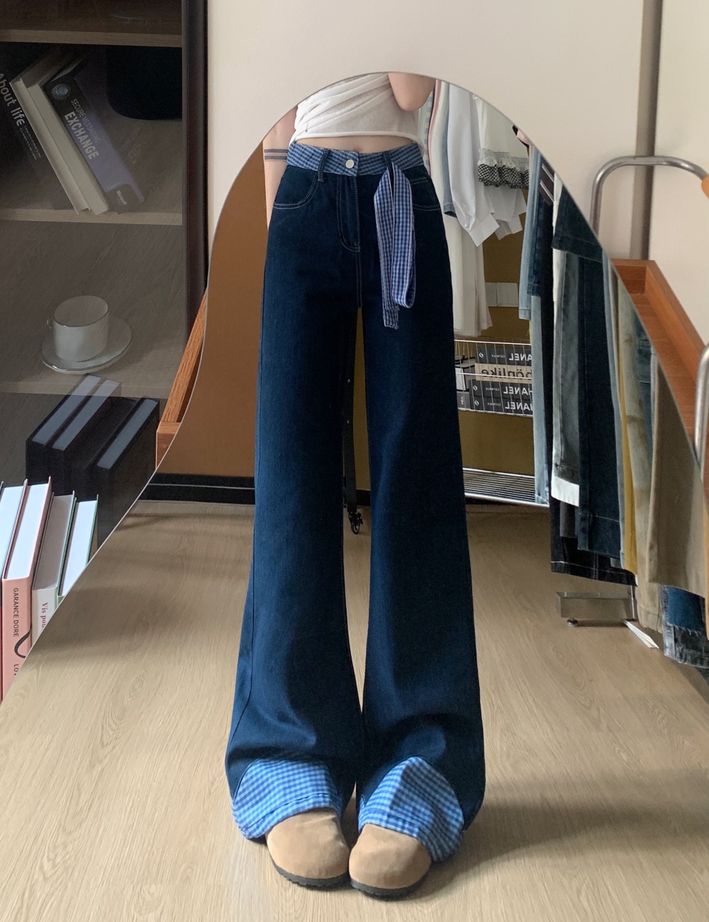 Loose slim bow jeans mopping wide leg pants