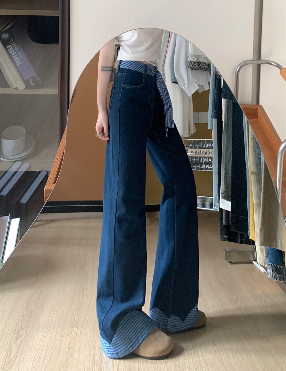 Loose slim bow jeans mopping wide leg pants