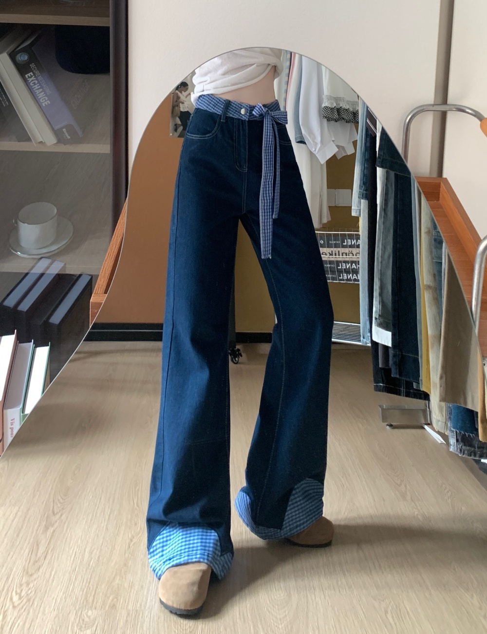 Loose slim bow jeans mopping wide leg pants