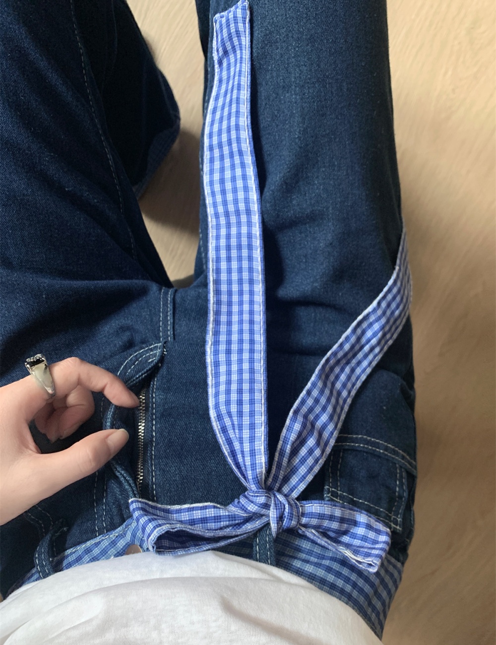 Loose slim bow jeans mopping wide leg pants