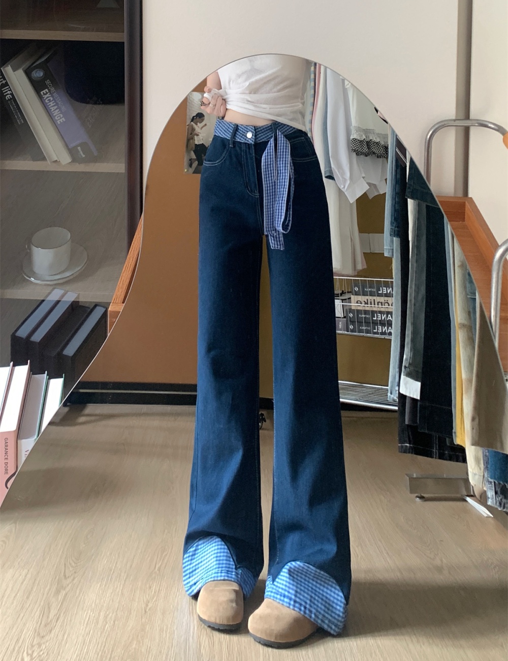 Loose slim bow jeans mopping wide leg pants