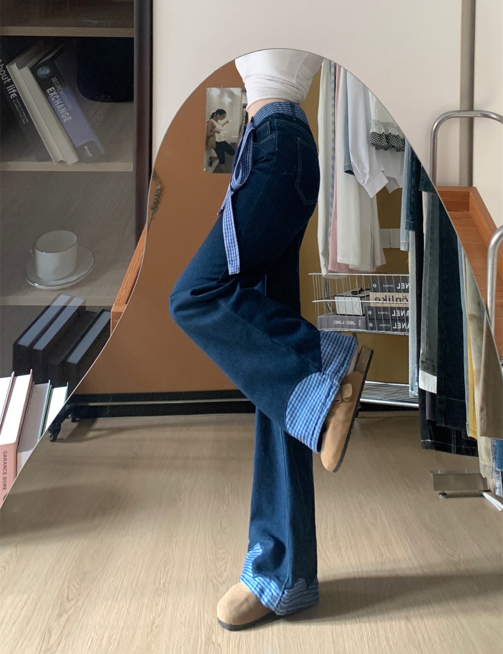 Loose slim bow jeans mopping wide leg pants